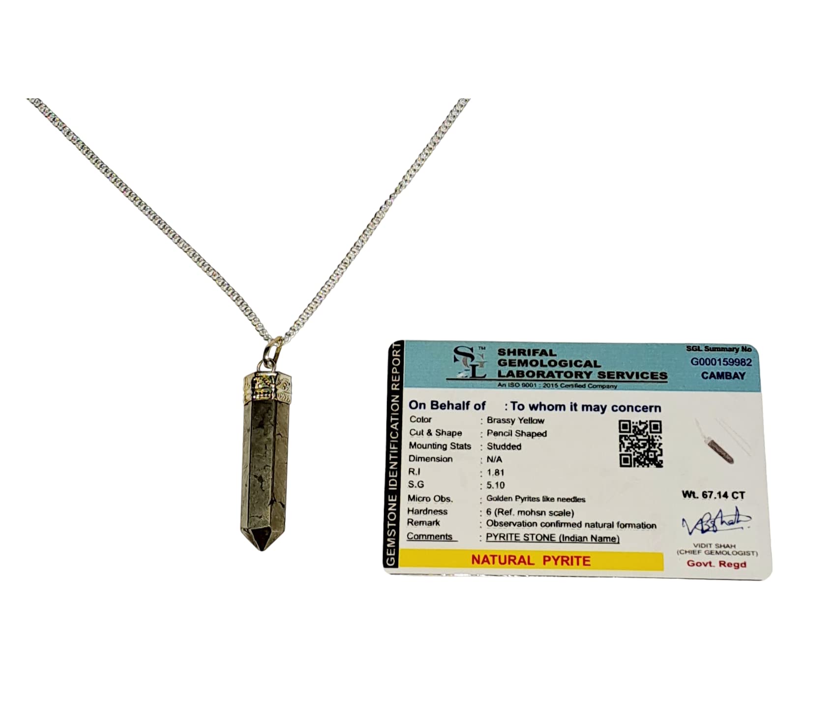 Divinity Crystals Pyrite Pencil Locket Pendant with Chain for Will Power, Manifestation, and Financial Abundance Default Title